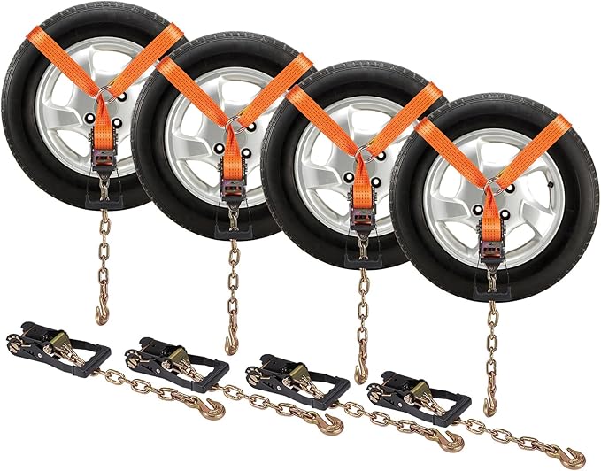 VEVOR Car Tie Down with Chain Anchors, Lasso Style 2"×120" Tire Straps, 5865 LBS Working Load, 11023 LBS Breaking Strengt...