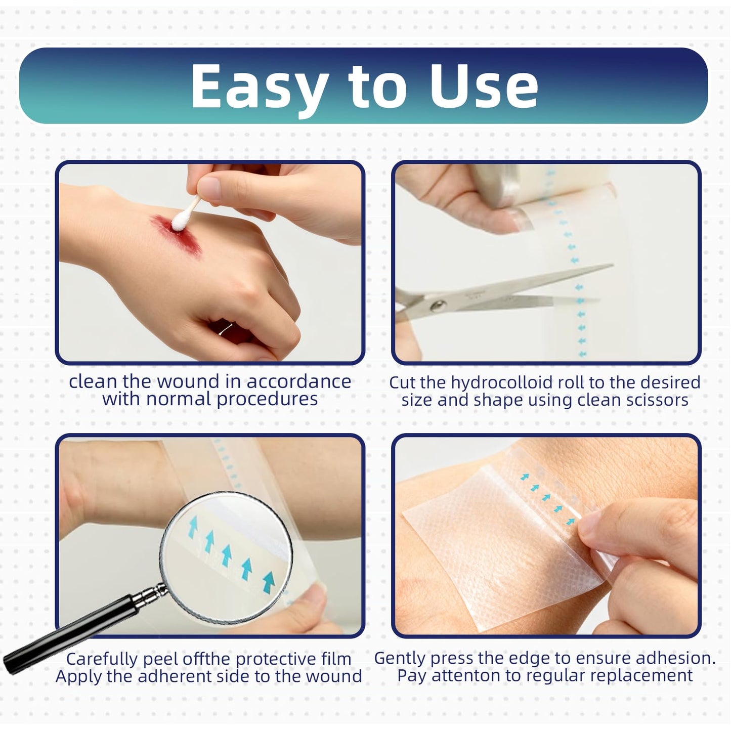Hydrocolloid Roll for Wound Care, 2in x 5ft - Latex-Free & Hypoallergenic Hydrocolloid Bandages with Self-Adhesive, Ultra Absorbent, Flexible & Waterproof, DIY Size & Shape First Aid Kit Essential