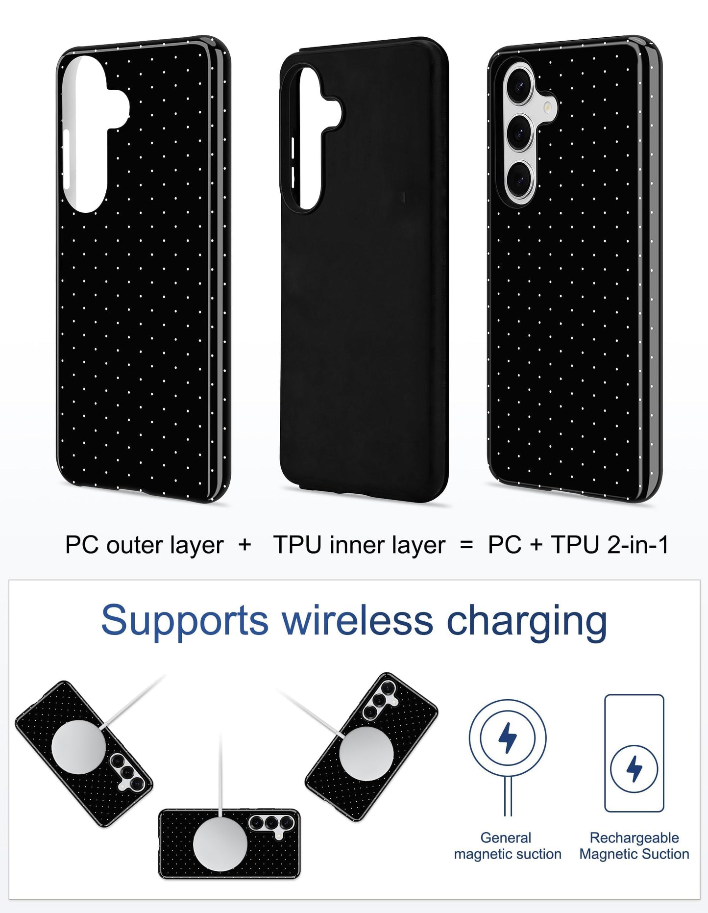 Aitipy Compatible With Magsafe Polka Dot Phone Case For Samsung Galaxy S25, Cute Aesthetic Polka Dot Magnetic Soft Tpu And Hard
