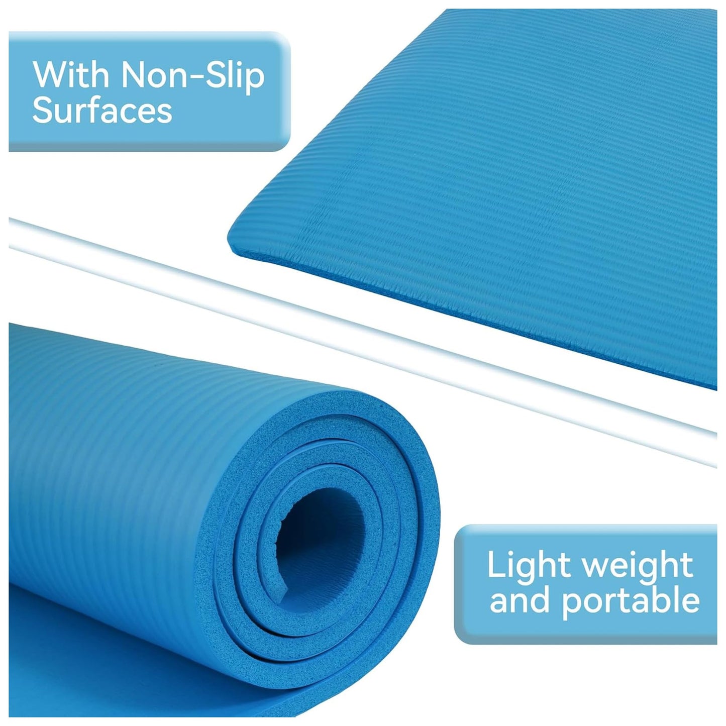 Fitvids 1/2-Inch Thick High Density Foam Exercise Yoga Mat with Carrying Strap, For Cushioning The Body Against Hard Floors, Blue
