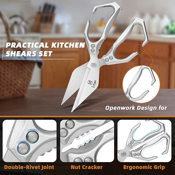 Kitchen Shears Set – Heavy Duty Japanese Stainless Steel Kitchen Scissors, Ultra Sharp Meat Scissors Dishwasher Safe, Cooking Scissor for Food, Christmas Gifts for Men Women