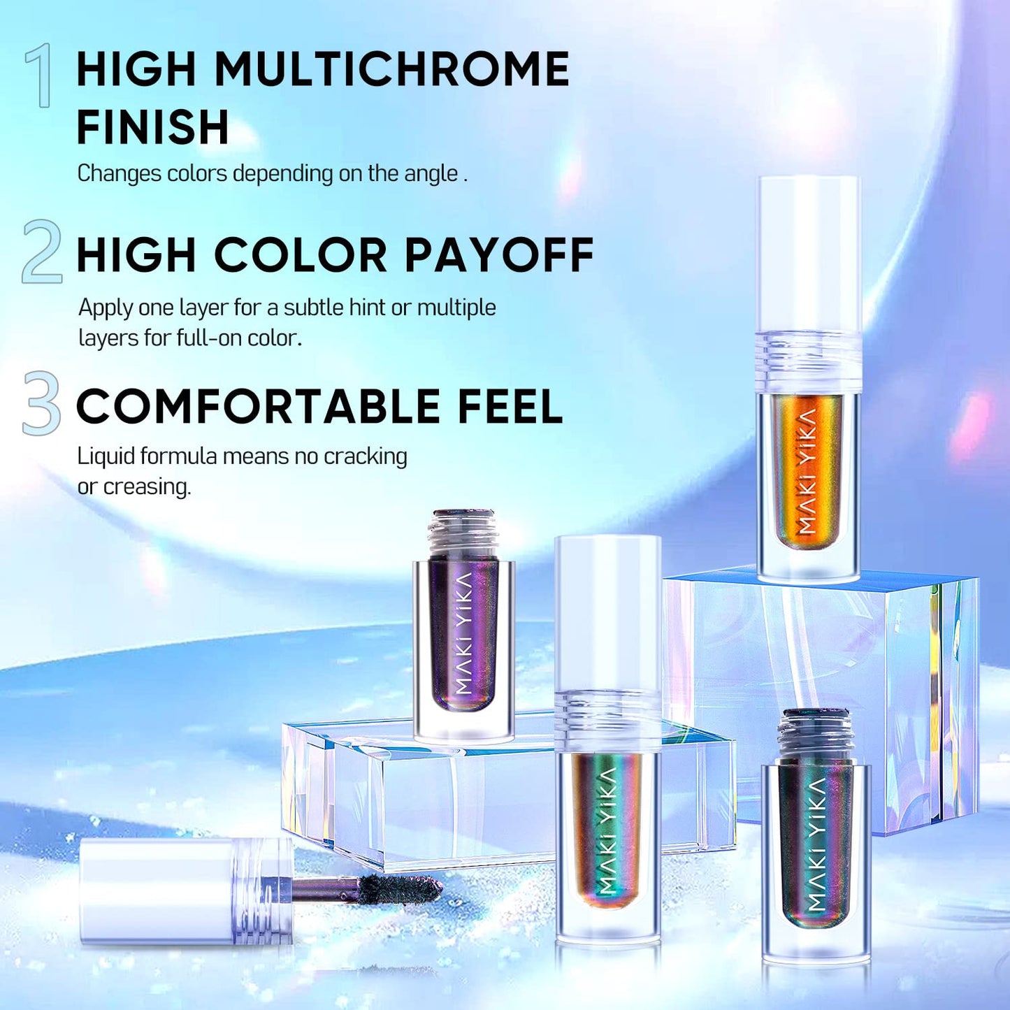 MAKI YIKA Glitter Eyeshadow Green Liquid Multichrome Eyeshadows Long Lasting Metallic Chameleon Eye Shadow Holographic Eye Topper Glitters (#2 Peacock)