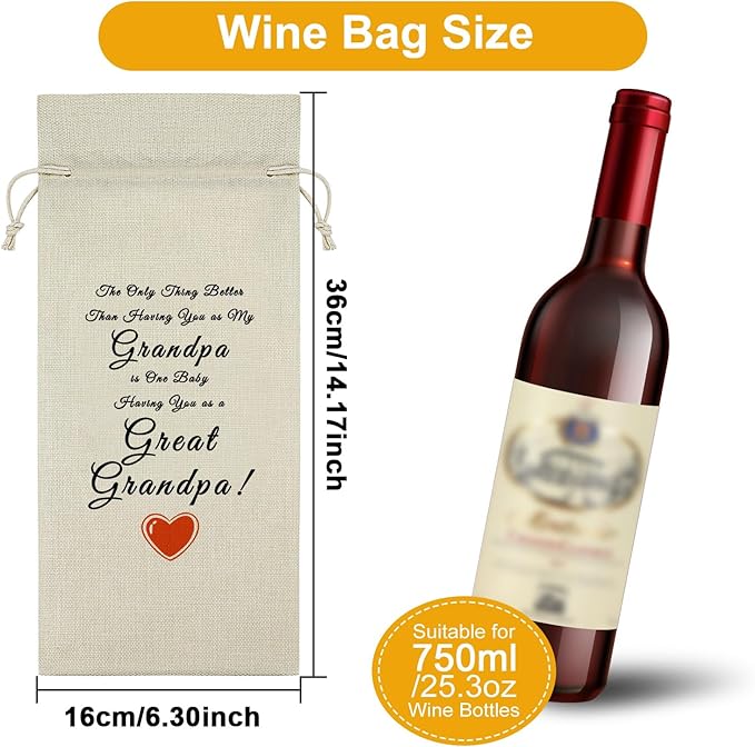 Sazuwu Grandpa Promoted to Great Grandpa Wine Bag Great Grandfather Birthday Gifts Baby Announcement Gifts for Great Grandpa Wine Bottle Decoration Bag Wine Accessories Gifts for Wine Lovers