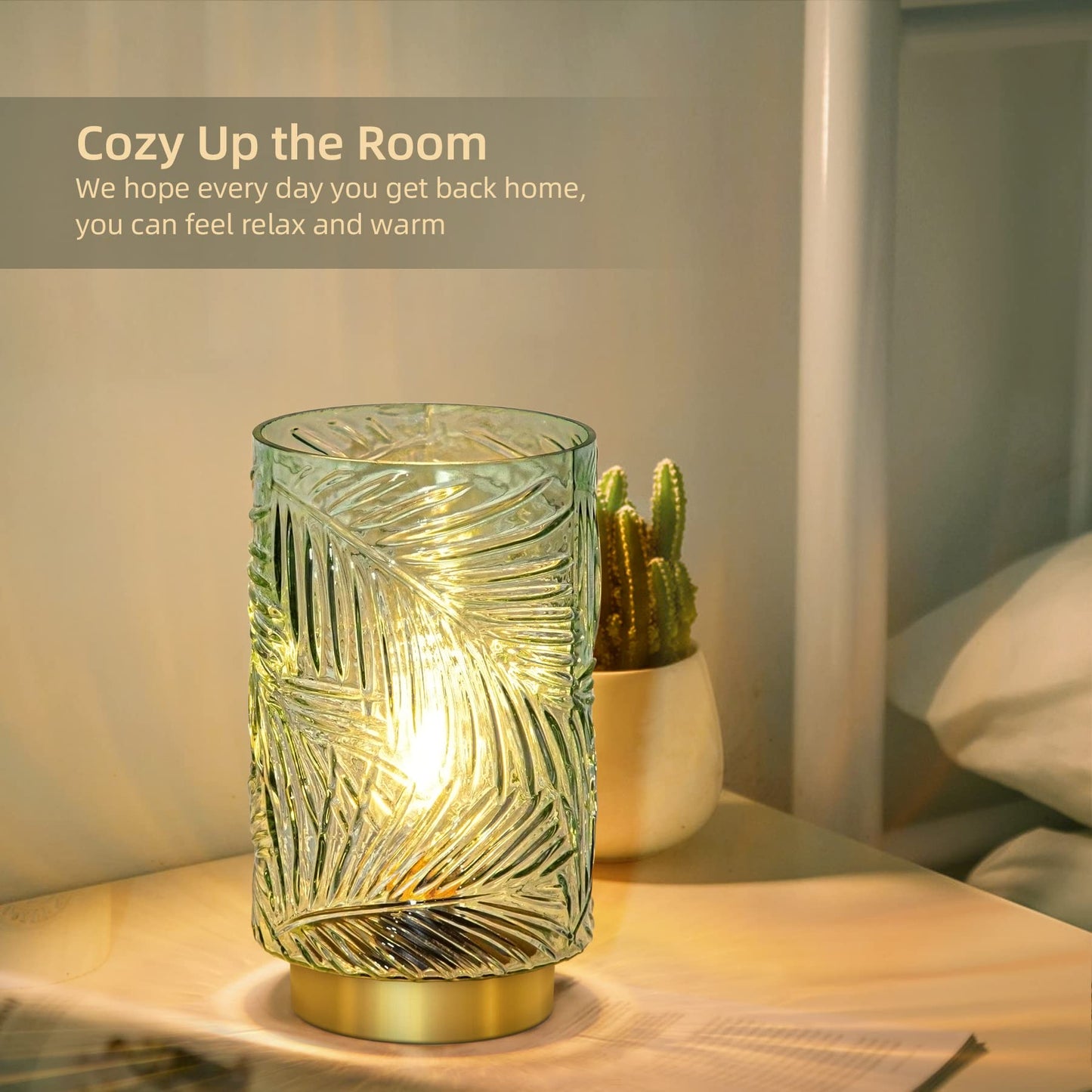 MJ PREMIER Battery Operated Table Lamp, LED Bulb, Light Green, Small with Timer, Cordless Decorative Nightlight for Home Decor