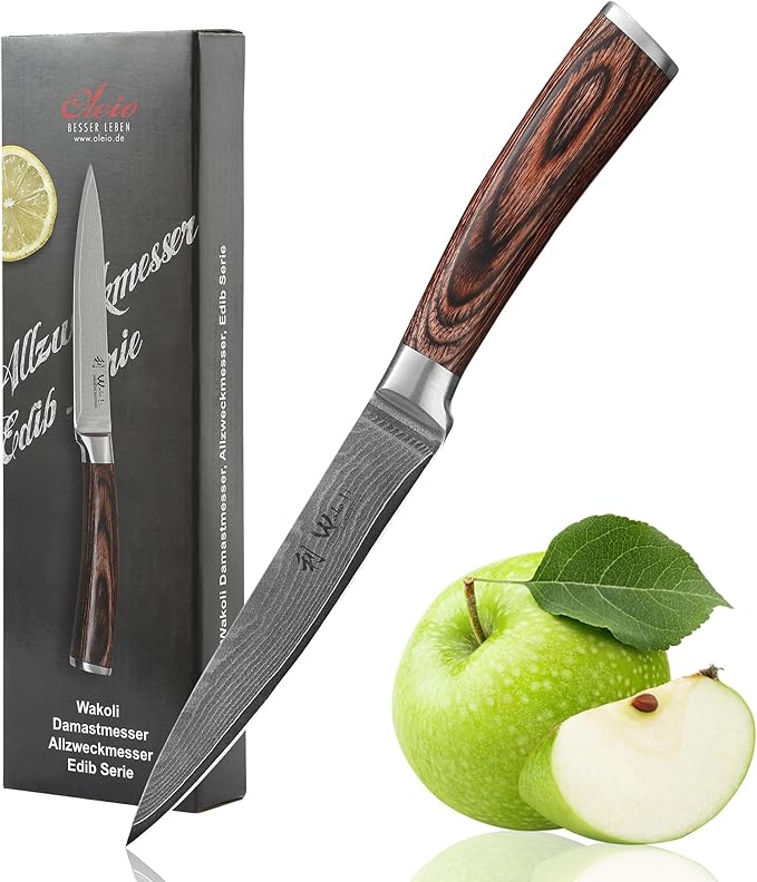 Wakoli EDIB Damascus Utility Knife – 4.9-Inch Kitchen Knife for Everyday Use | Genuine 67-Layer Damascus Steel Blade with VG10 Core | Ergonomic Pakkawood Handle | Premium Cooking Knife in Gift Box