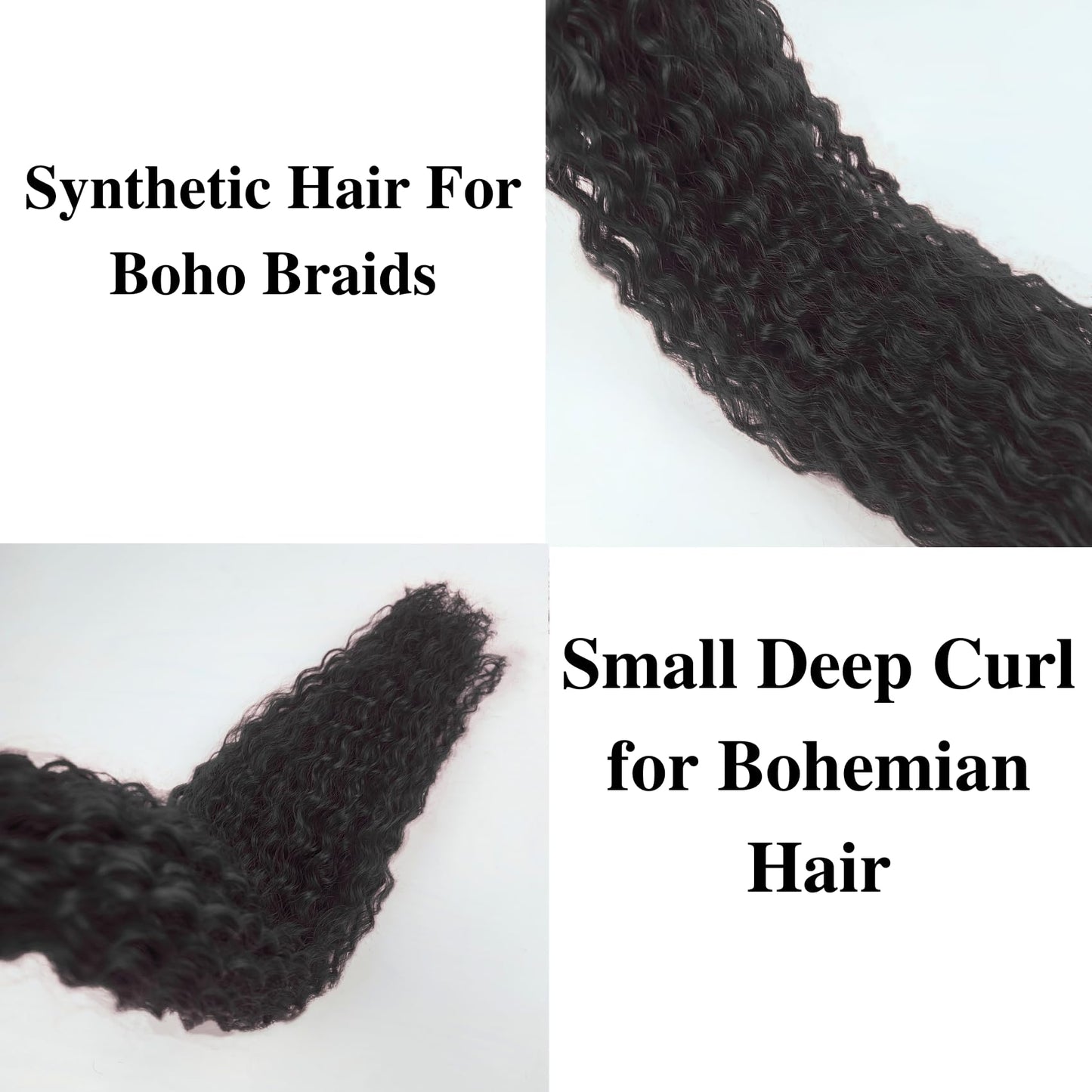 Black Braiding Hair Pre stretched Boho Hair for Mermaid Braiding Hair Extensions Micro Curl Boho Braids Curly Crochet Bohemian B