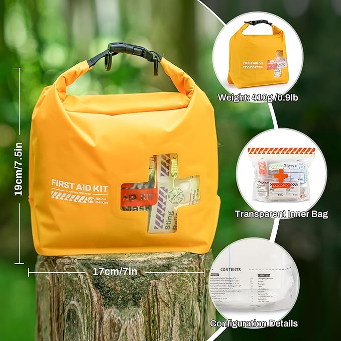 RHINO RESCUE Waterproof First Aid Kit, Lightweight Boat Dry Bag, Emergency Survival Supplies for Outdoor Kayak Floating Swimming & Camping (Orange)