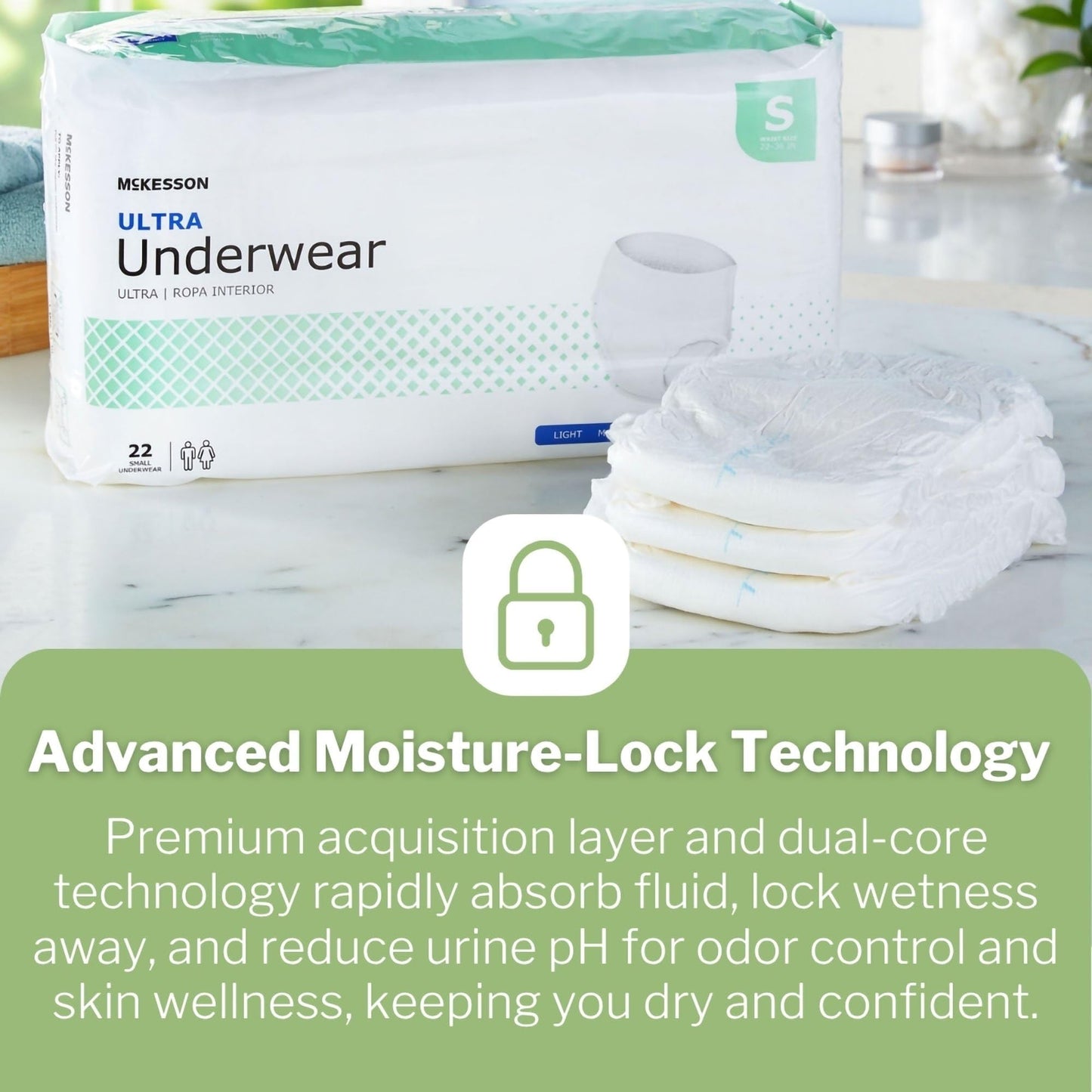 McKesson Ultra Adult Incontinence Underwear, [22 Count], Heavy Absorbency, Small, 22-36 in. Unisex Bladder Leak Protection, Pull-On Style with Tear-Away Sides, Postpartum and Incontinence Support