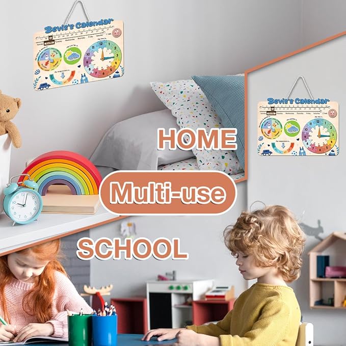 Interactive Calendar for Kids Ages 3+, Wooden Toddler Calendar, Teaching Seasons, Years, Months, Days of Week, Daily Activity Calendars for Kid Preschool & Homeschool (04 - boy Name)