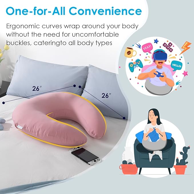QUEEN ROSE Reading Pillow for Gaming, Lap Desk Pillow for Sitting in Bed or Sofa, Compact Arm Support Pillow for Reading, Playing or Crocheting, Cooling Pink