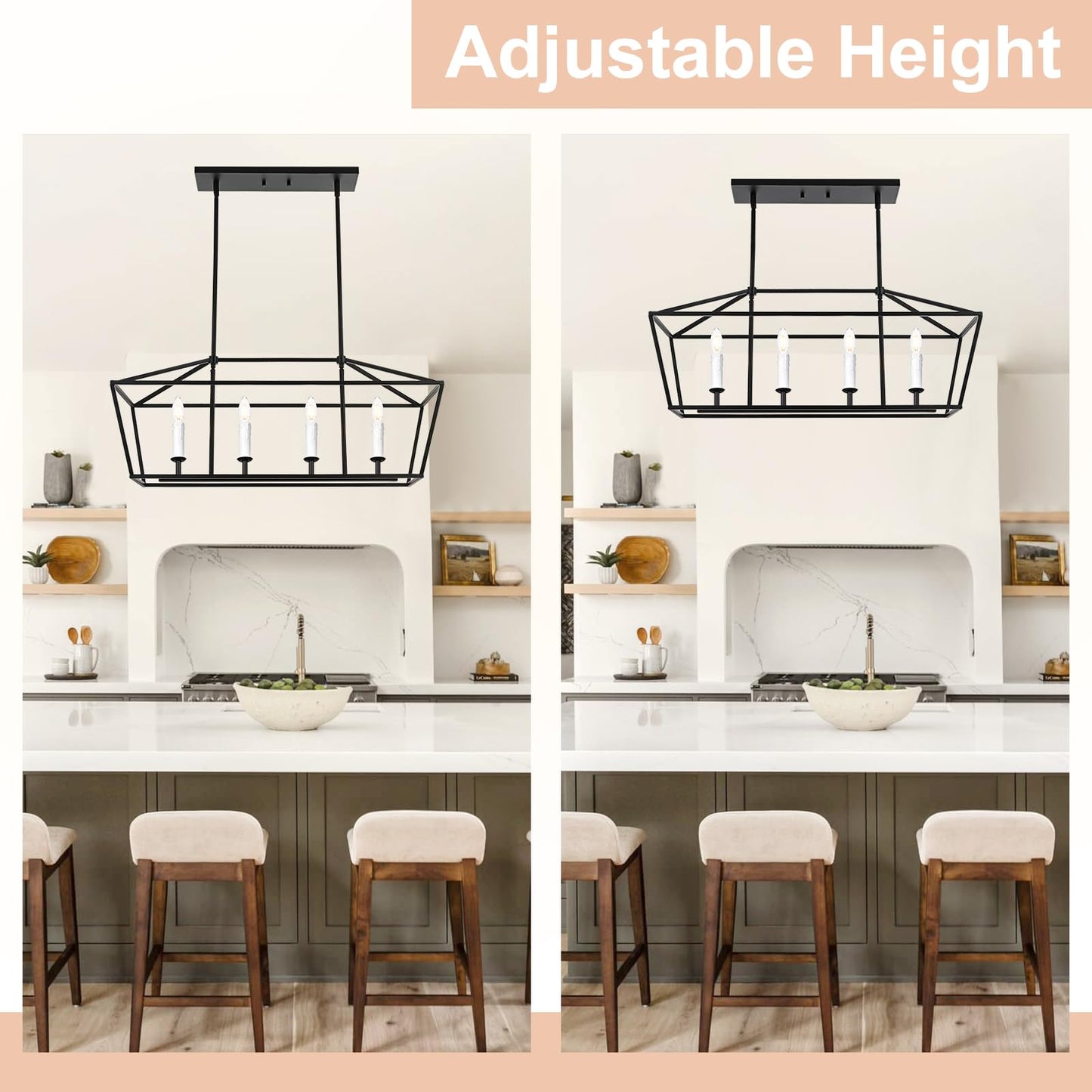 Winshen 4-Light Kitchen Island Lighting  Modern Black Dining Room Chandelier Over Table Pendant Light Fixture  E12 Bulb Base