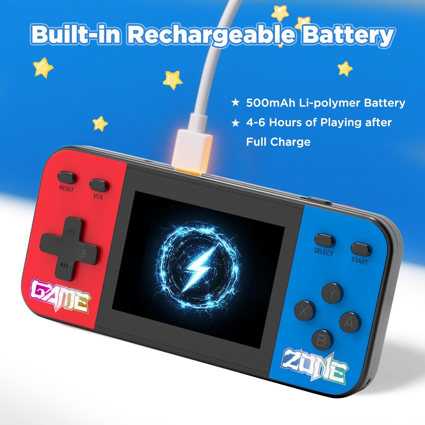 Handheld Game Console with 3.0 Inch LCD Screen, 240 Retro Classic Games, Rechargeable Battery Portable Mini Arcade - Electronic Travel Gift for Boys and Girls (Over 3-Years-Old)