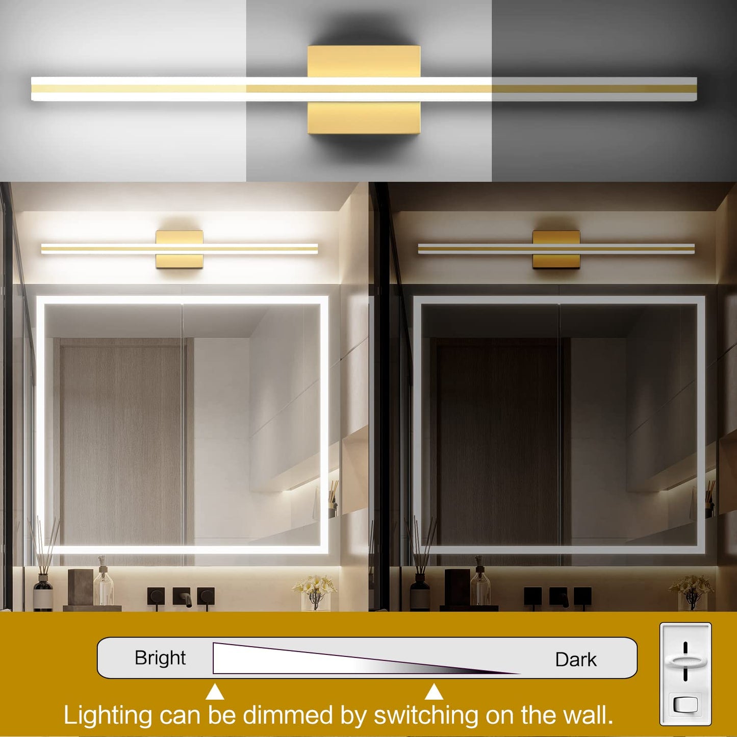 Solfart Dimmable Led Bathroom Vanity Light Fixture 31.9 Inch Golden Aluminum Over Mirror