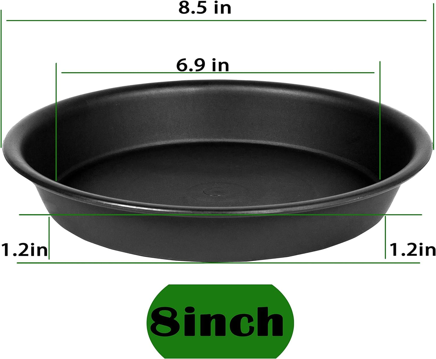 6 Pack of 8 inch Plant Saucer, Heavy Duty Plastic Plant Water Tray, Pebble Tray, Flower Saucers for Indoors, Pot Saucers, Bird Bath Bowls, Plant Dishes for Planter 7"/8" (8", Black)