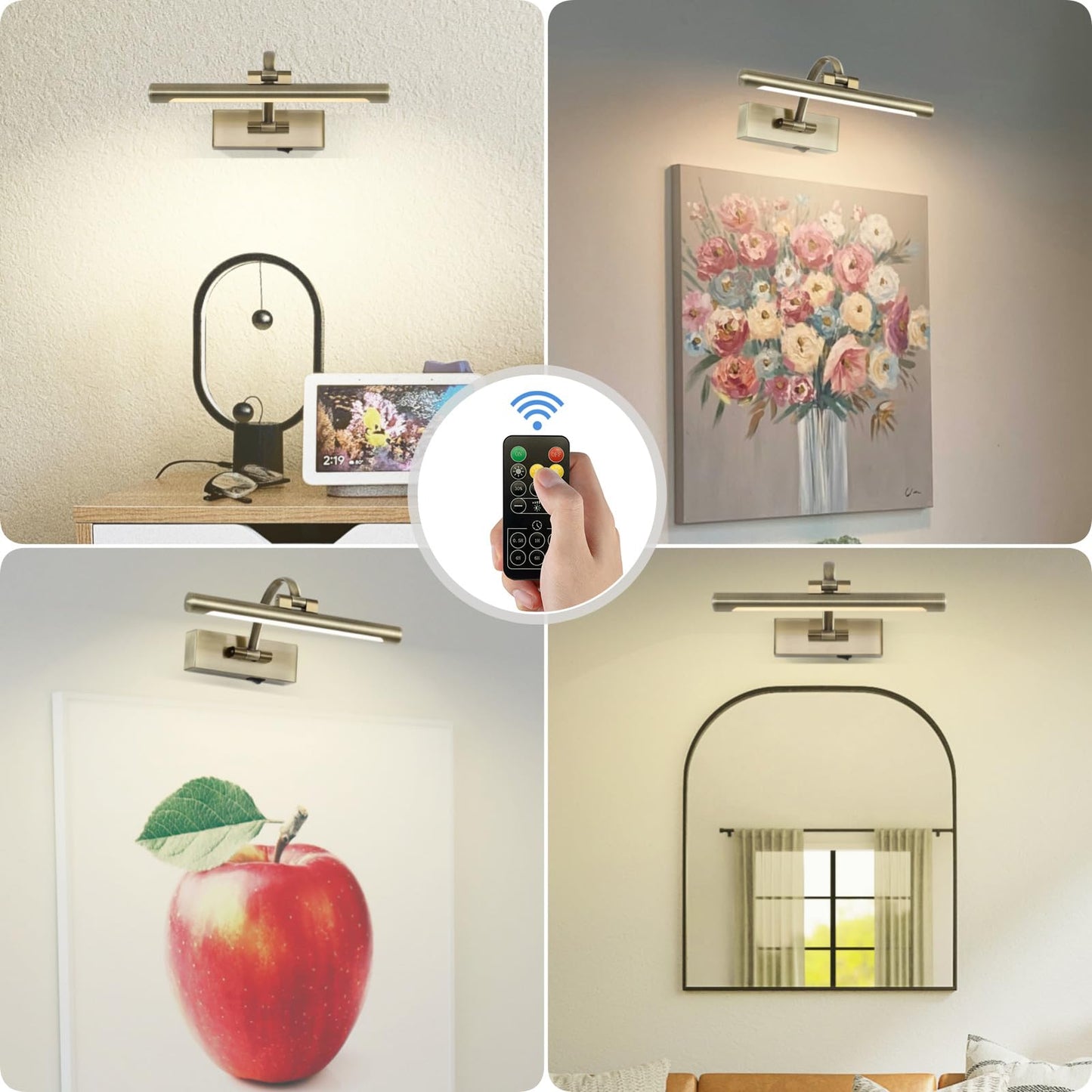 Tassuowell Wireless Picture Light, 12 Inch, Battery Operated, 3CCT Dimmable, Antique Bronze, Model 7115