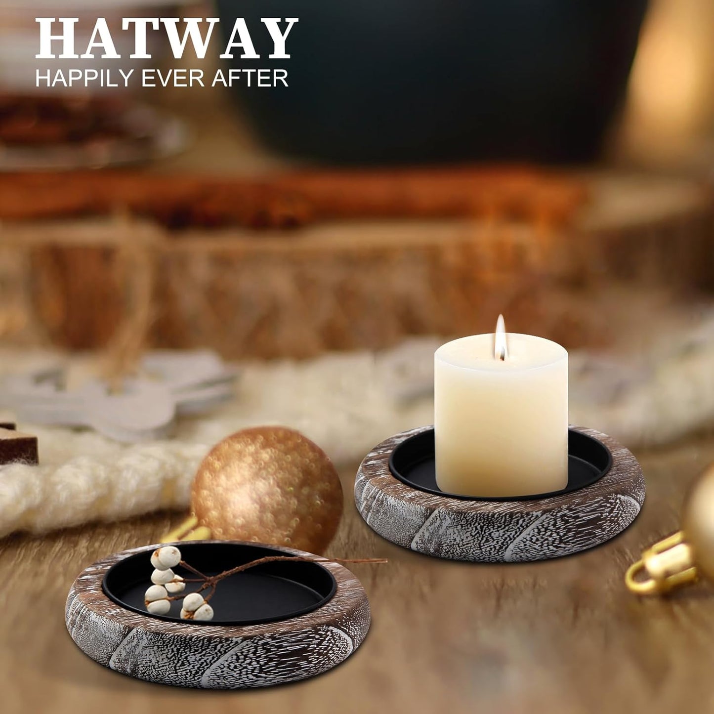 Wood Candle Holder Farmhouse Decor Wooden Pillar Candles Tray for Table Centerpiece Small Decorative Tray Riser Round Wooden Plate Pedestal Stand for Coffee Table for Christmas Decor-Bai-2