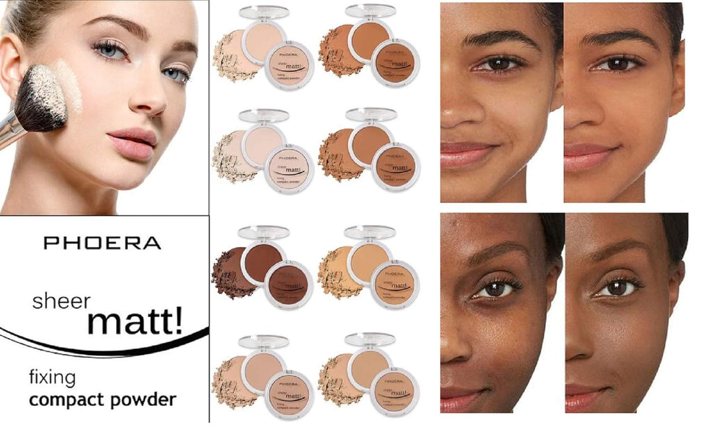 AQUAPURITY - PHOERA Sheer Matte Fixing Powder Makeup Base Fixer Setting Powder Foundation Fixing Compact Pressed Powder Long Lasting Make Up Fixer Skin Vitamin E Beauty Blender (201 Translucent)