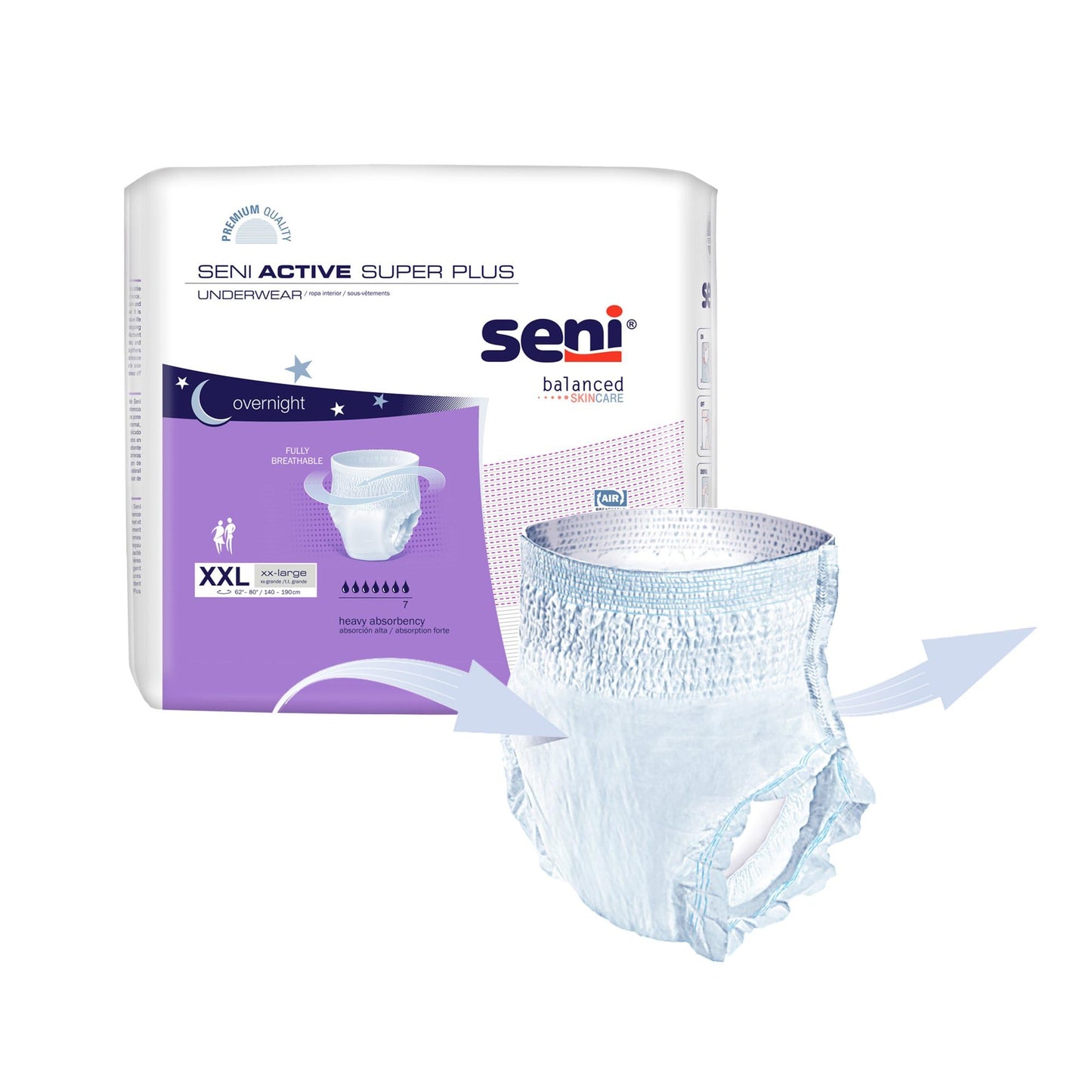 Seni Active Super Plus Unisex Adult Incontinence Underwear, Size XX-Large (62"-80"), 48 Count (4 Packs of 12), Heavy Absorbency, Pull On Disposable Overnight Underwear for Men & Women