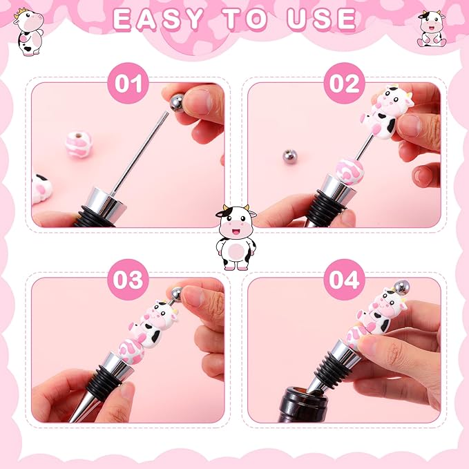 Gisafai 36 Set Cow Beadable Wine Stoppers Baby Shower Wedding Favors for Guests Decorative Beaded Wine Bottle Stopper with Cow Beads Organza Bag Tag for Wedding Cow Party Favor Souvenirs Gifts