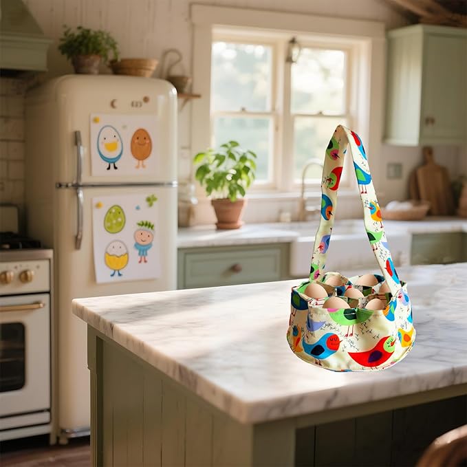 Large Egg Collecting Basket - UKJENT Chicken Egg Gathering Basket Machine Washable, Hold Different Size Eggs Collection Carrier Bag, Fresh Eggs Collector for Chicken Duck Goose, Farm & Home Use