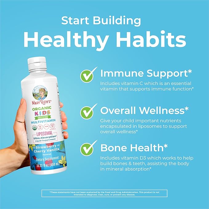 MaryRuth Organics Kids Multivitamin Liposomal (Strawberry Cherry & Vanilla) & Vitamin D3 Liposomal (Mixed Berry) Clean Label Project Verified® Vitamins for Immunity & Overall Wellness, Vegan, Non-GMO