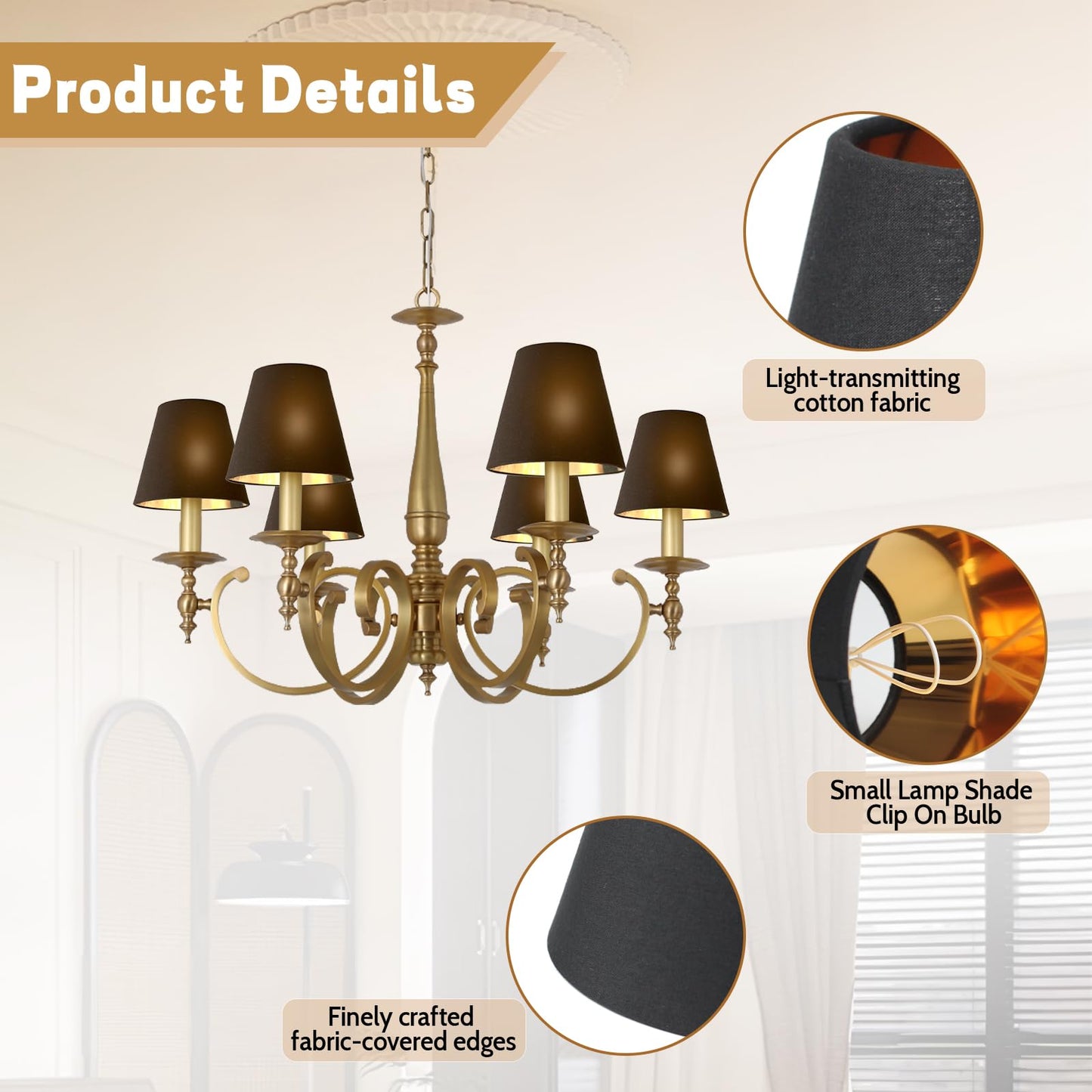 Ruiever 6pack Small Lampshades Clip On Bulb Fabric Lamp shade Bottom 5.9''x Top 3.54''xH 5.12'' for Chandeliers Wall Ceiling Table and Floor Lamps Eyes Protected Lampshades (Black)