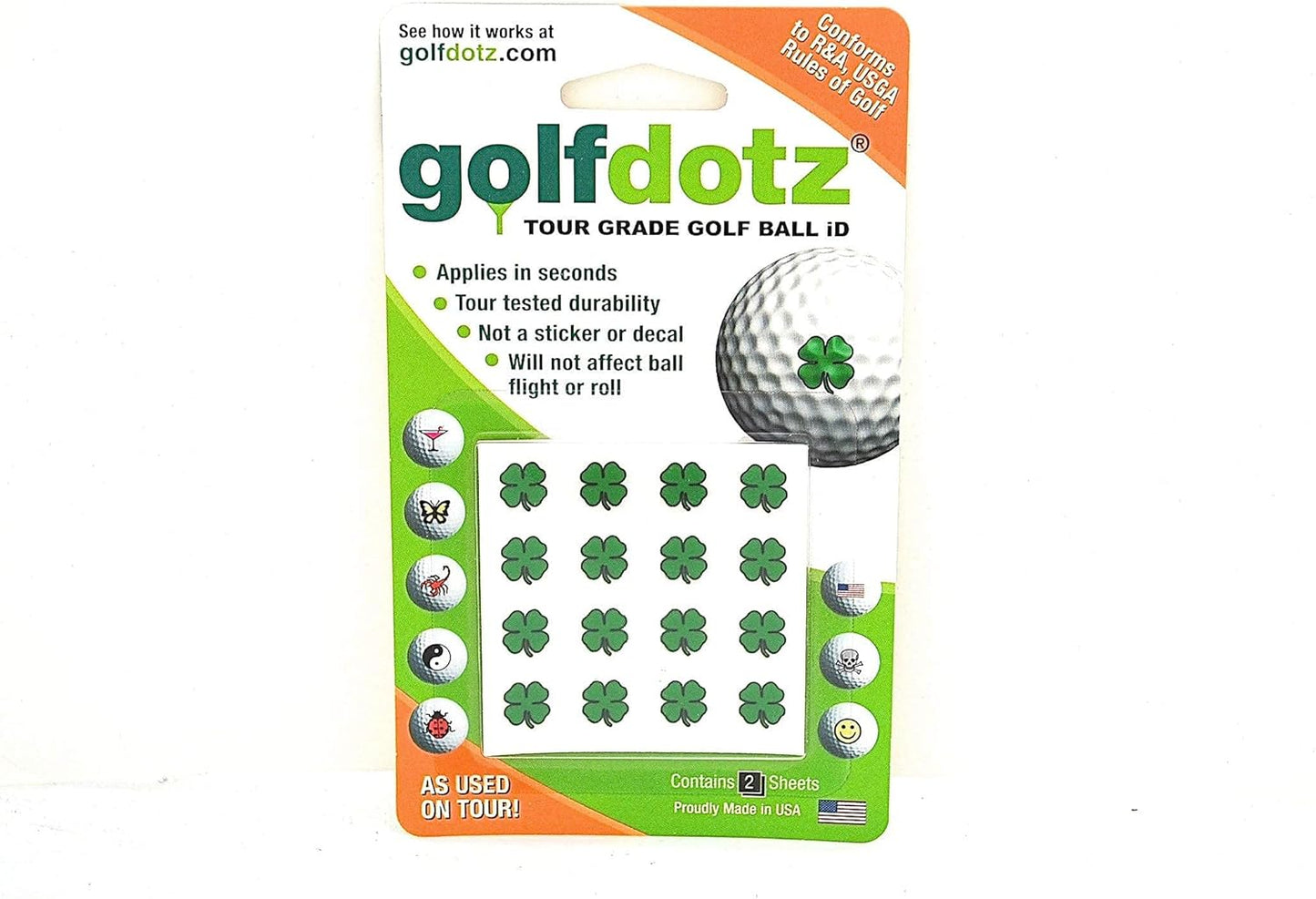 Golfdotz - USGA Rule Conforming Golf Ball Markers, Golf Ball Stickers for Marking Balls, No More Smearing from Stamps, Gifts for Golfers, Dads, and Retirees, (18-32-Count)
