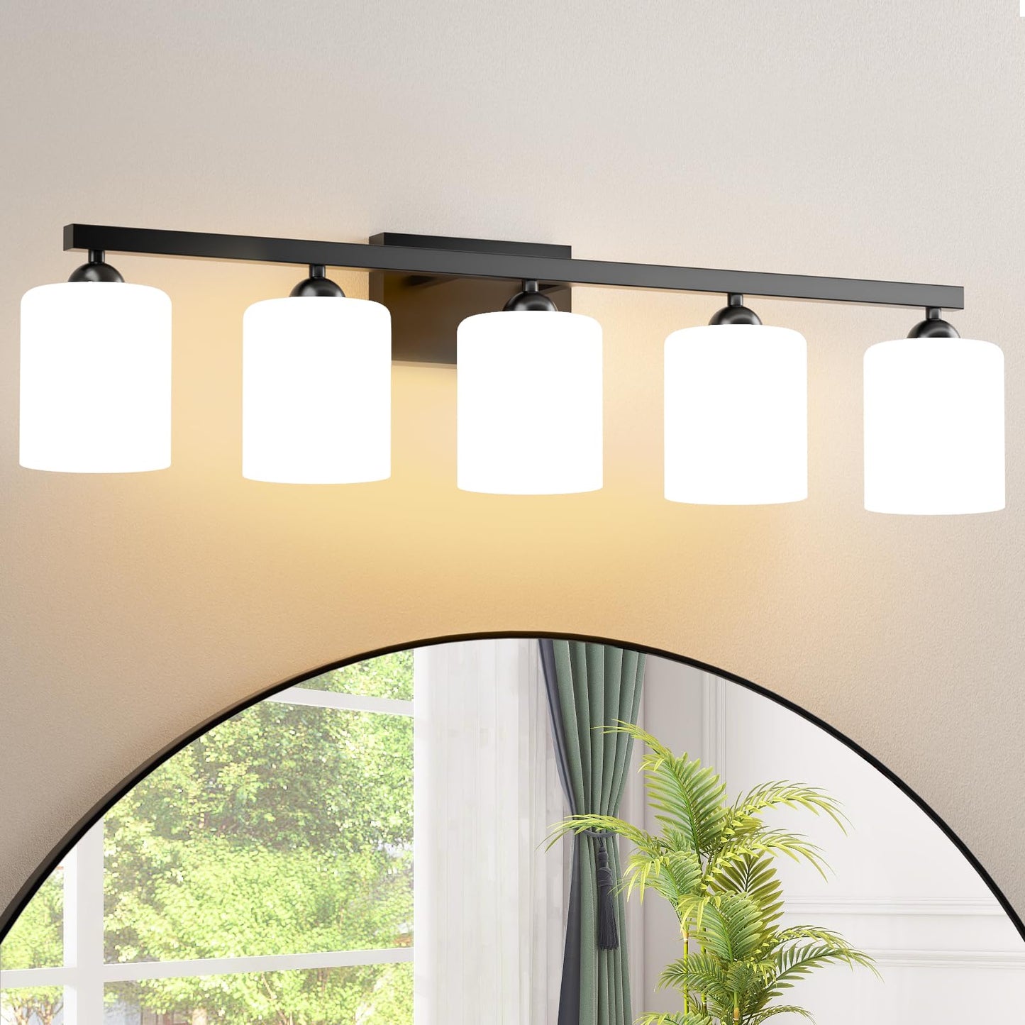 Quntis 5-Light LED Bathroom Vanity Light Fixtures, Adjustable Colors, Milky White Frosted Glass, Black, 35.8 inch, Model 79459bb7-b015