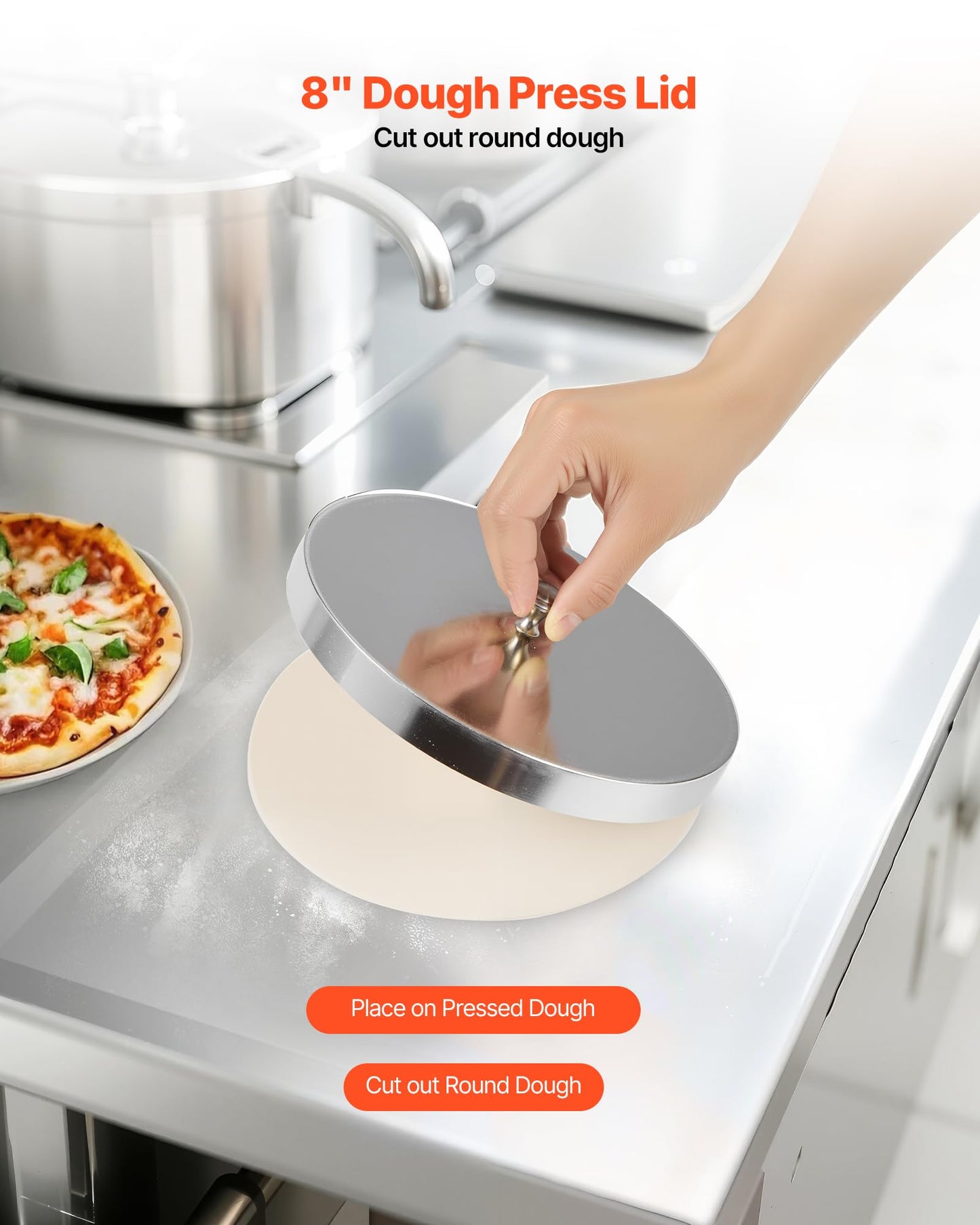 VEVOR Pizza Dough Roller Sheeter, 3-14 Inch Automatic Stainless Steel Pizza Press, Commercial Electric 370W Pasta Maker Machine, 260 pcs Per Hour, Adjustable Thickness, with Dough Press Lid