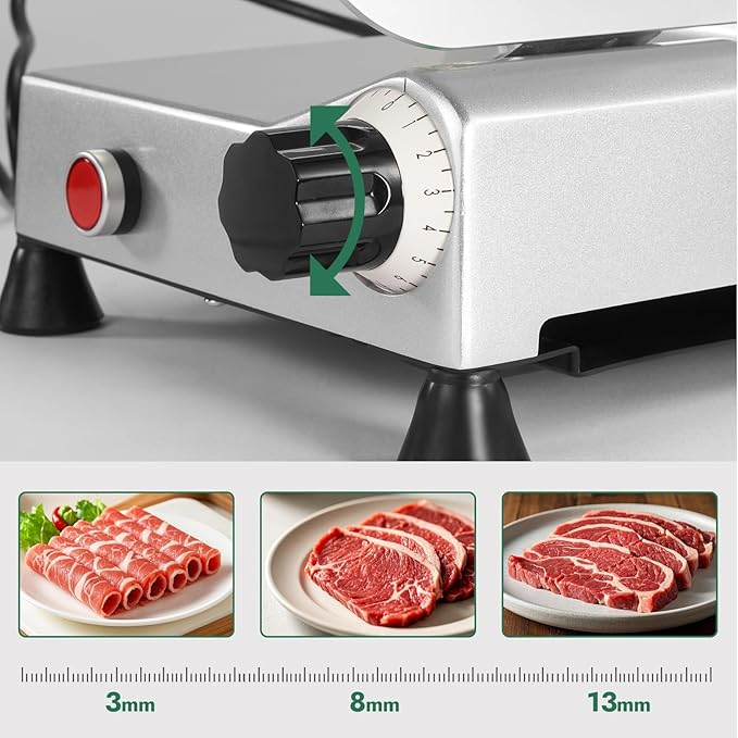HECMAC 10 inch Commercial Meat Slicer, 150W Electric Deil Food Slicer with Removable Blade & Built-in Sharpening Stone,0.2-12mm Adjustable Thickness for Commercial and Home Use, Cut Ham, Bread, Cheese