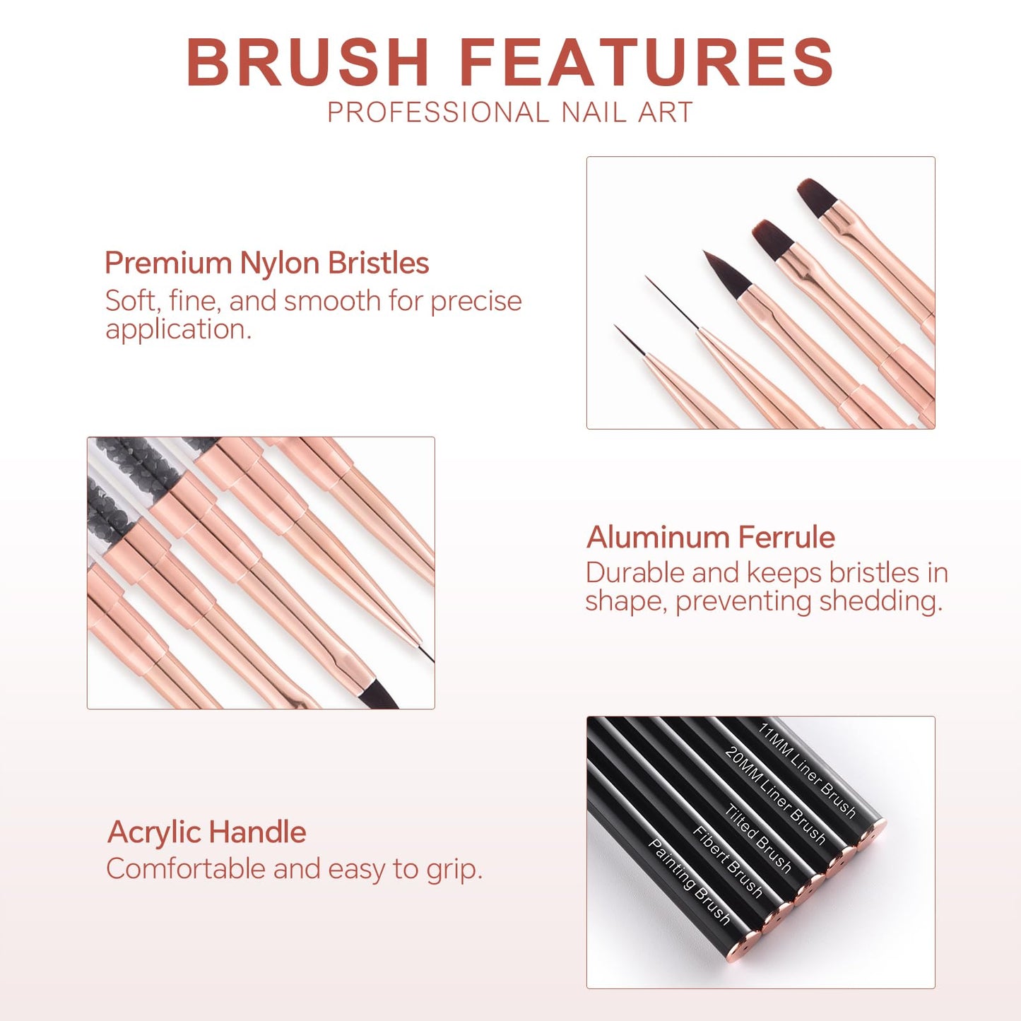 KADS Double-Ended Acrylic Nail Art Liner Brushes, 5Pcs Gel Polish Nail Art Design Pen Painting Tools Set Nail Art Manicure Pedic