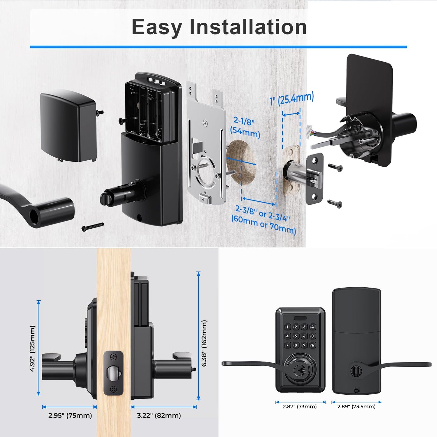Wi-Fi Smart Door Lock, Keyless Entry Door Lock with Knob, Keypad Door Lock with Handle, Smart Locks for Front Door, Door Knob with Code, No Hub Required, APP Remote Control