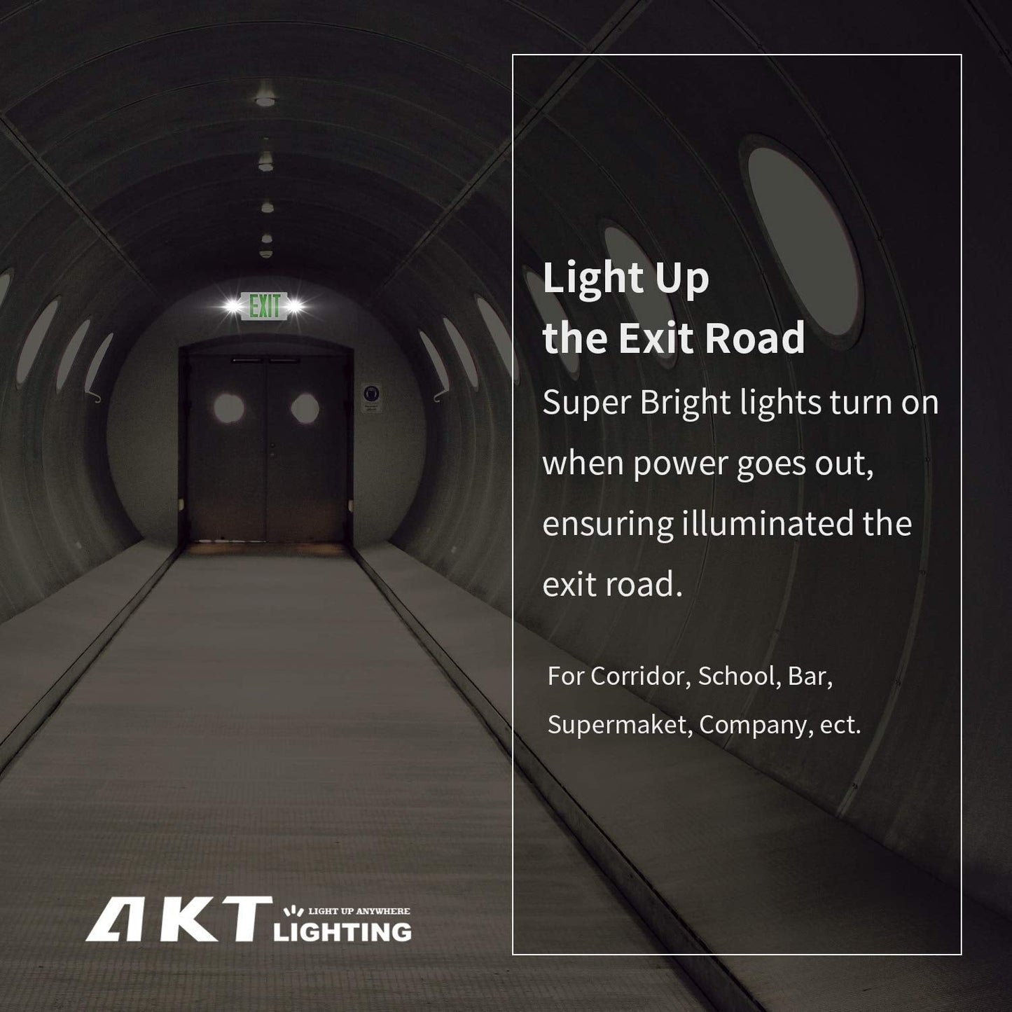 Akt Lighting Emergency Exit Light, 2 Led Heads, Ul Certified, Green, 2 Pack, Thermoplastic, Model 2In1