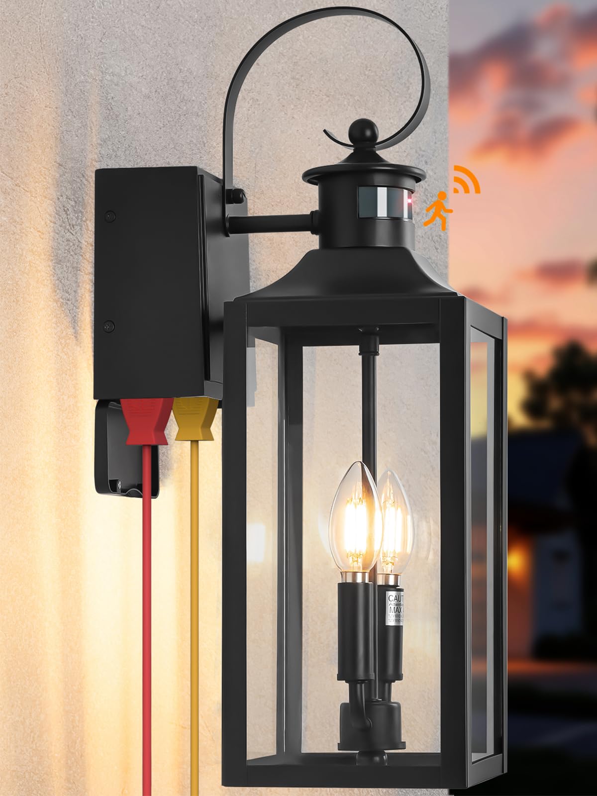 20 Black Motion Sensor Outdoor Lights With Gfci Outlet  Dusk To Dawn Exterior Lighting Fixtures  Porch Lights With Gfci Outlet Built-In  Waterproof Outdoor Wall Sconce For House Front Door Patio