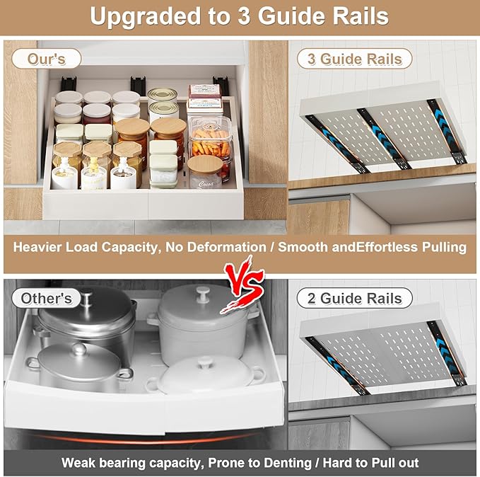 Pull out Cabinet Organizer,Width (18"-25") and Depth (10"-13") Expandable,No Drill Adjustable Slide out Drawers for Pantry,Adhesive Roll out Shelves Short,for upper cabinet,White