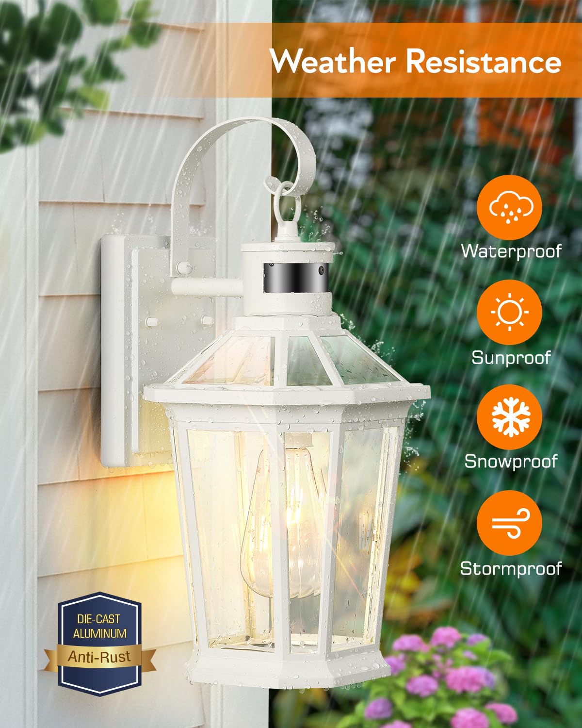 Vianis Motion Sensor Outdoor Wall Light Fixture, 2-Pack White Aluminum, Dusk To Dawn, Model V81292W, Anti-Rust For Porch & Garage