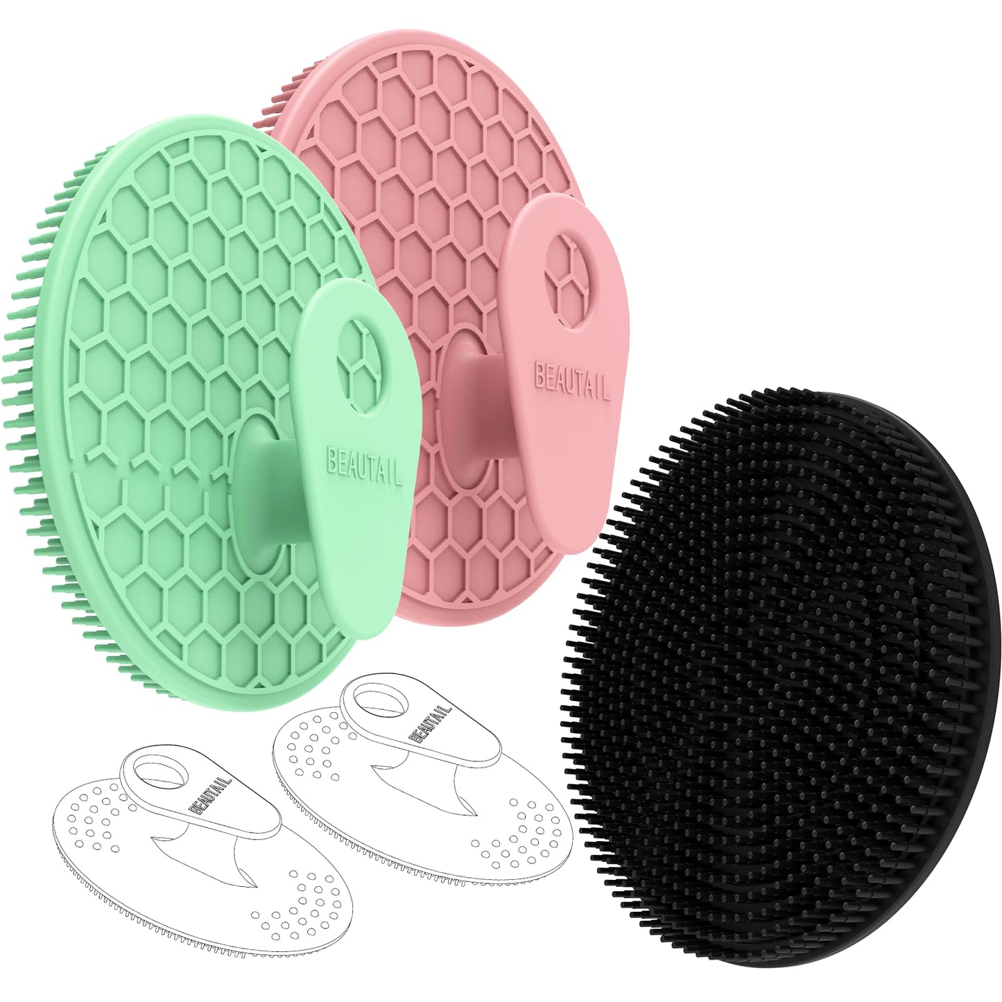 Silicone Body and Face Scrubber Set 5 Pack, BEAUTAIL Shower Bath Scrubber, Gentle Exfoliating Brush for Women Men Sensitive Skin