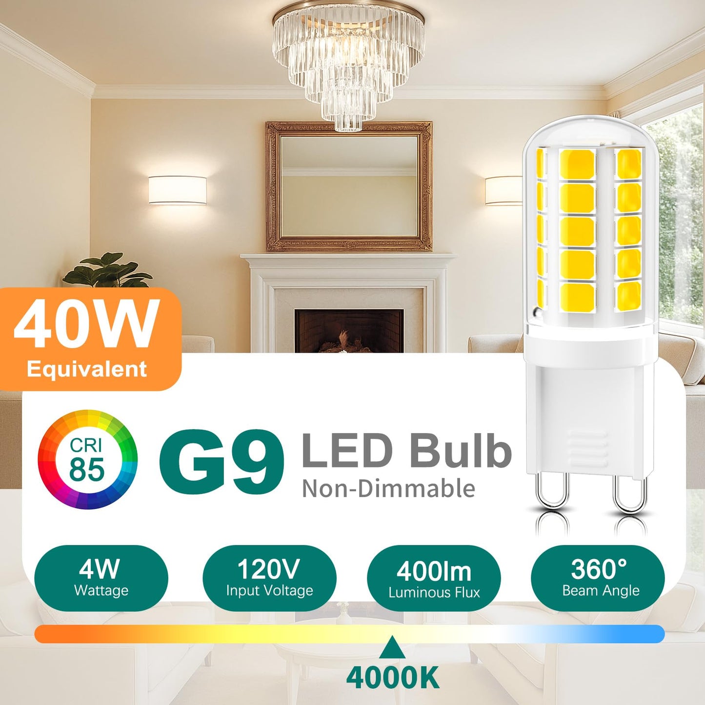 Dicuno G9 Led Bulb 40W Equivalent, Natural White 4000K, 4W, Bi-Pin G9 Base, Non-Dimmable, Pack Of 10
