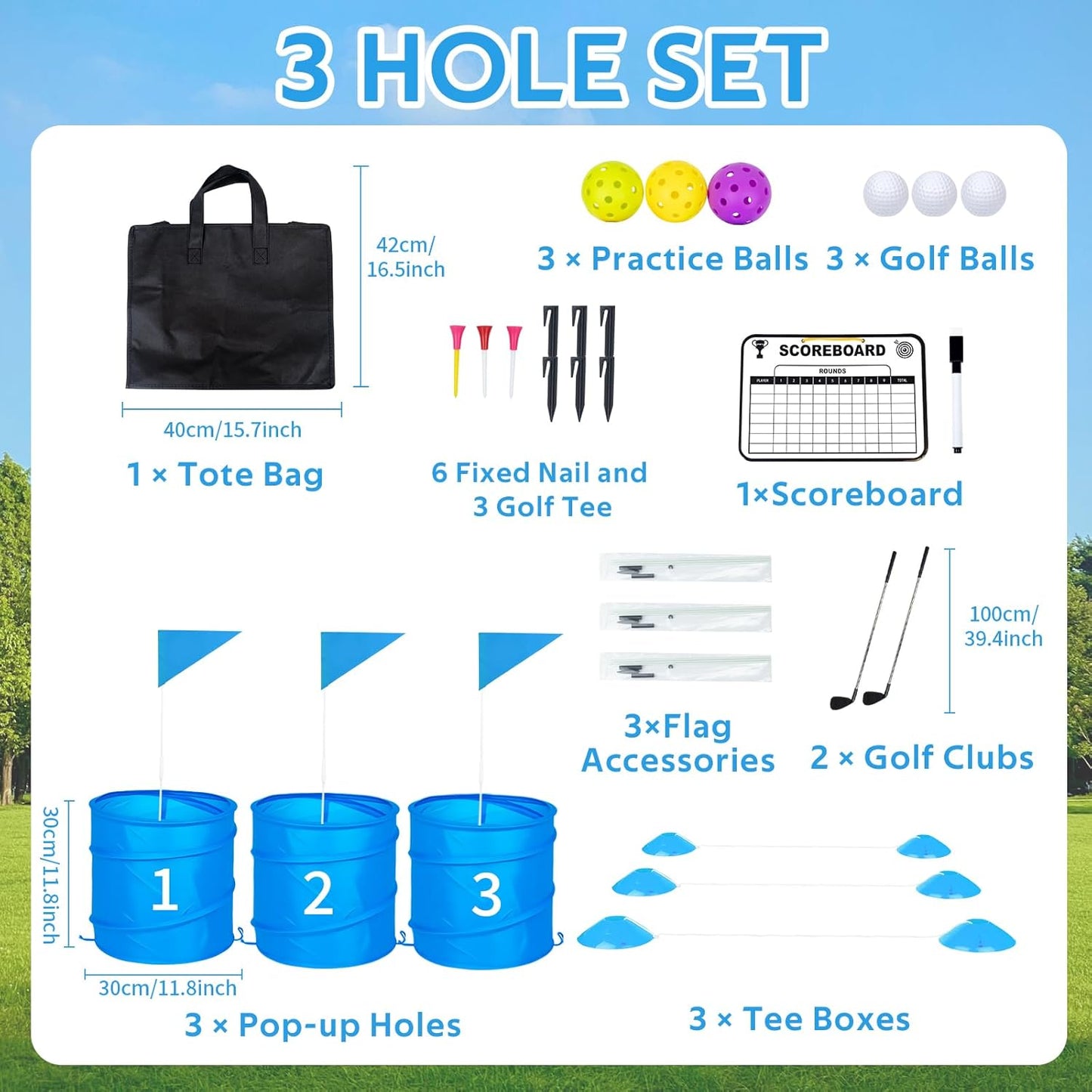 3 Holes Backyard Golf Game with 2 Clubs,Yard Game for Adult and Family,Golf Chipping Games for Practice,Beach,Lawn,Camping,Park