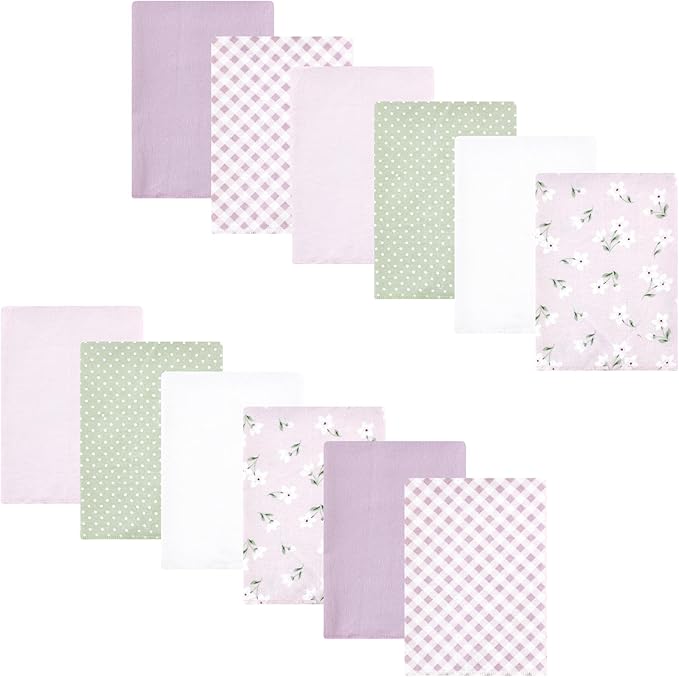 Luvable Friends Hudson Baby Flannel Burp Cloths 12pk, Purple Floral