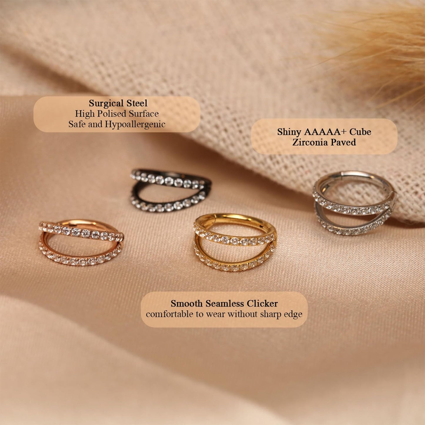 FUNLMO Septum Ring Double Hoop Nose Ring Conch Helix Daith Rook Piercing Jewelry Tragus Jewelry Surgical Steel Diamond Conch Hoo