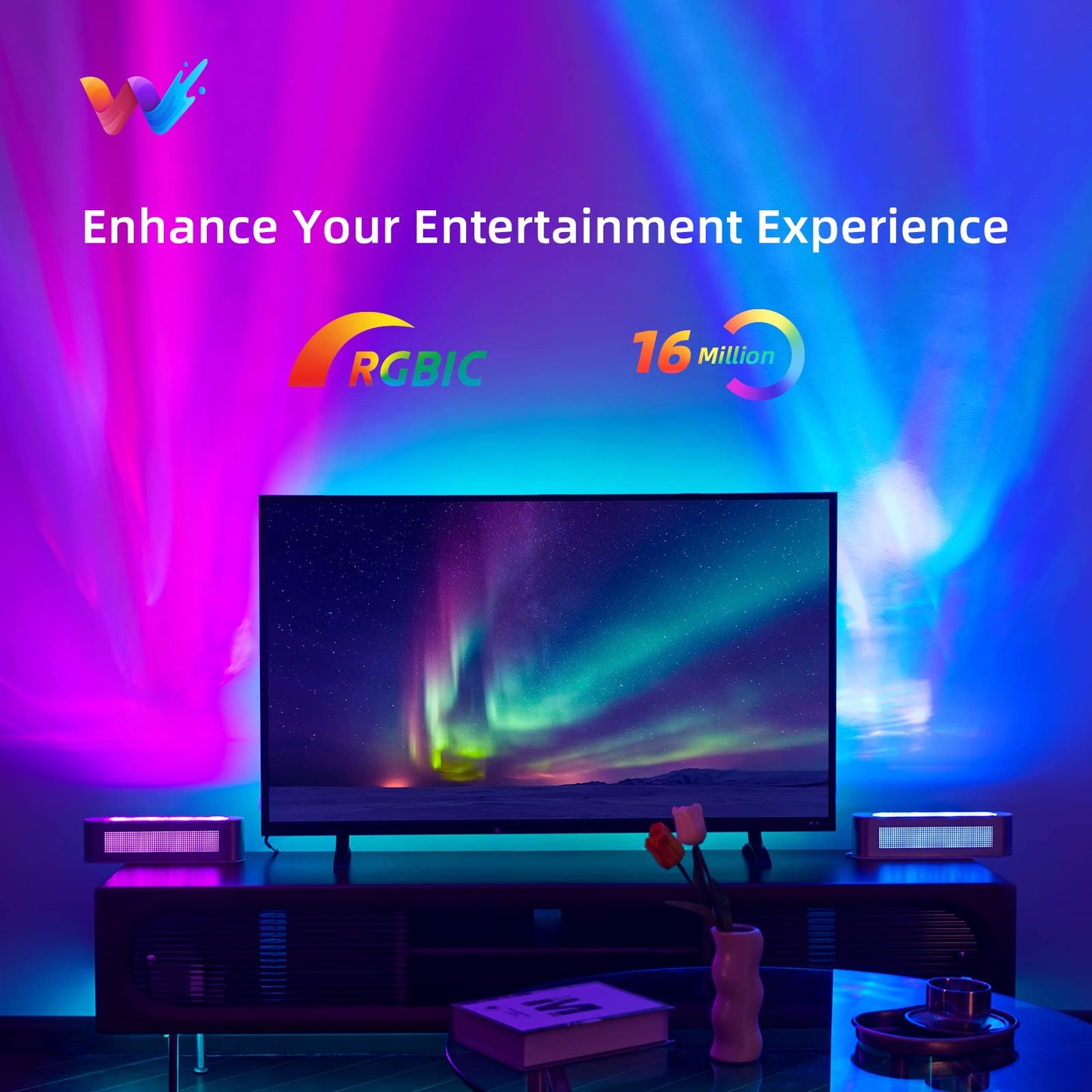 woohlab Smart Light Bar, RGBW Color Changing, Music Sync, Aluminum, Model WL001, Silver, 1 Pack
