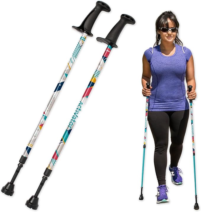 Urban Poling ACTIVATOR® MODA with Snow & Trekking Baskets, Silver with Blue, Green, & Yellow, 1 Pair – For Users 4'2"–6' –...