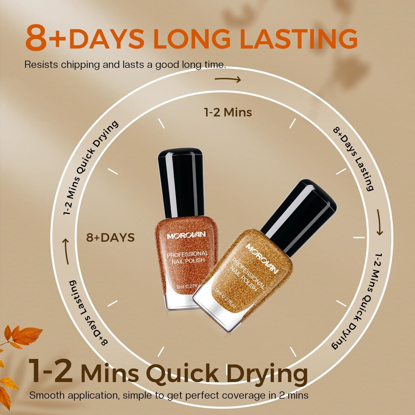Morovan Fall Nail Polish Set: 6 Gold Maple Leaf Nail Polish Kit 2025 Glitter Autumn Fingernail Pumpkin Yellow Burnt Orange Art Q
