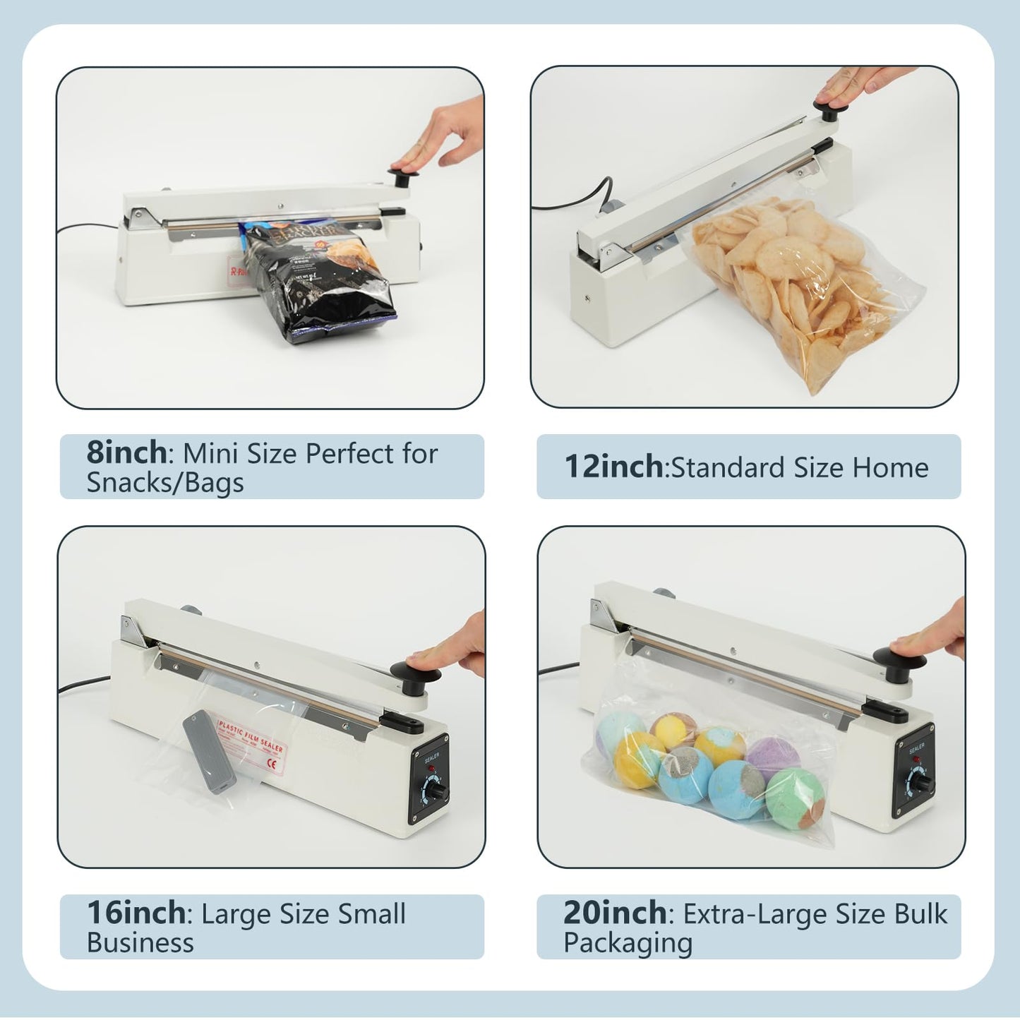 R-PACK Impulse Heat Sealer with Sealing Bar: Heavy-Duty Bag Sealer with Extra Cutting Blade (White, 12-Inch)
