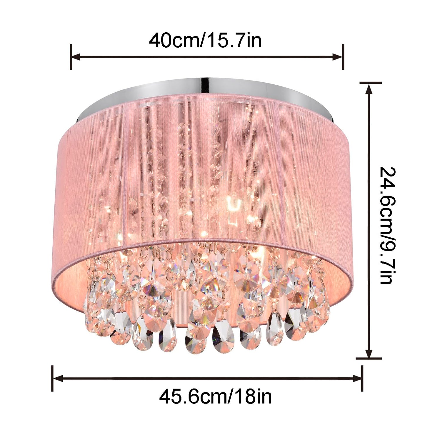 LaLuLa Pink Chandelier, 4-Light Flush Mount Ceiling Light, Metal, 18in, Modern Princess Style for Girls Bedroom, Model 17170PK