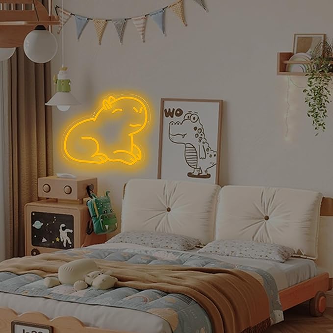 Capybara Neon Sign Capybara LED Light Wall Decor - Kids Room Gift, Cartoon/Party/Capybara Theme