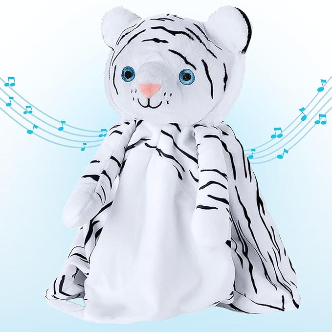 Love By Emi Sleep Soother White Noise with Heartbeat Tiger Plush & Lullaby, 4-in-1 Sound Machine, Security Blanket, Pacifier Holder, Baby Gift Registry Essential for Newborns, Infants & Toddler