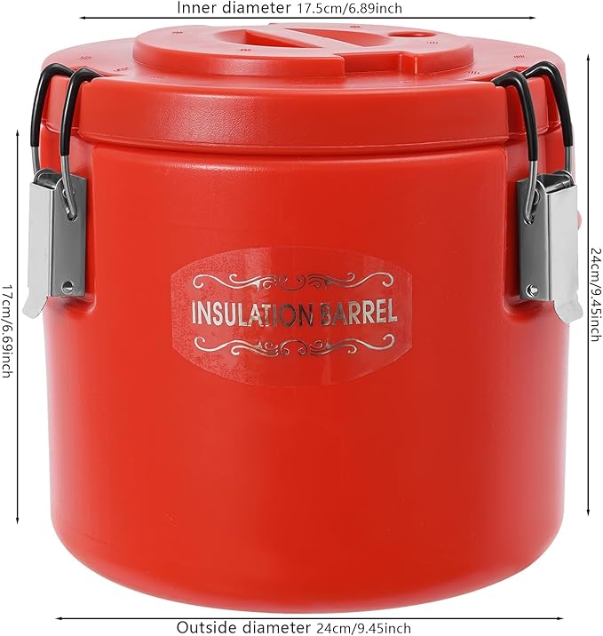 Eapmic 5.28Qt Insulated Food Container, Stainless Steel Container, 5L Commercial Soup Carrier 15 Hours Heat Preservation for Hot and Cold Food Storage Restaurant Canteen Home Lunch Use (Red, 5L)