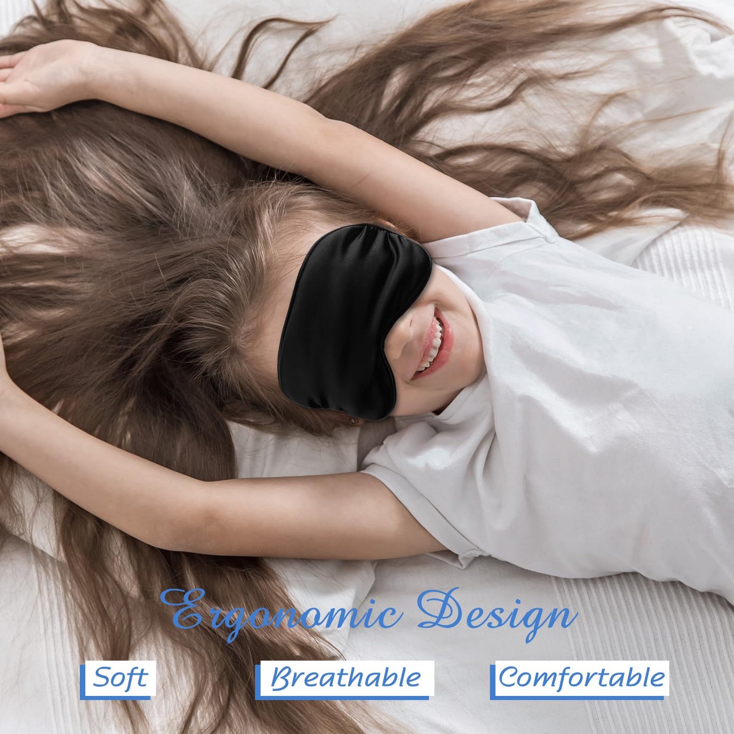 BBTO 4 Pcs Silk Sleep Eye Masks Smooth Soft Satin Eye Covers with Adjustable Strap Blindfold for Sleeping Blocking Out Lights Travel Relaxation (Black)